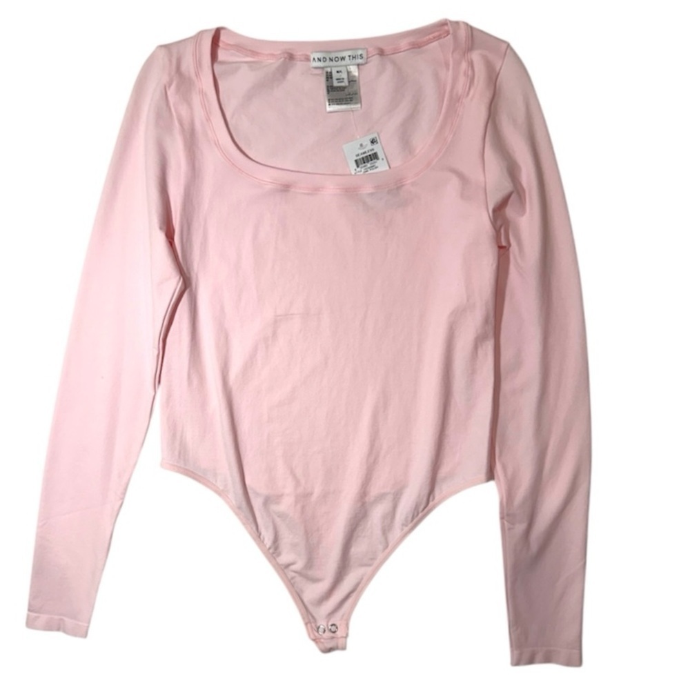 And Now This NWT Ponte Knit‎ Long Sleeve Scoop Neck Bodysuit Thong Pink Size M